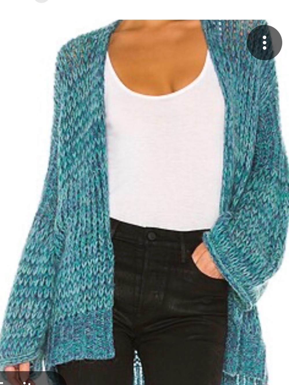 Free People Teal Marled Chunky Open Cardigan - Picture 3 of 11
